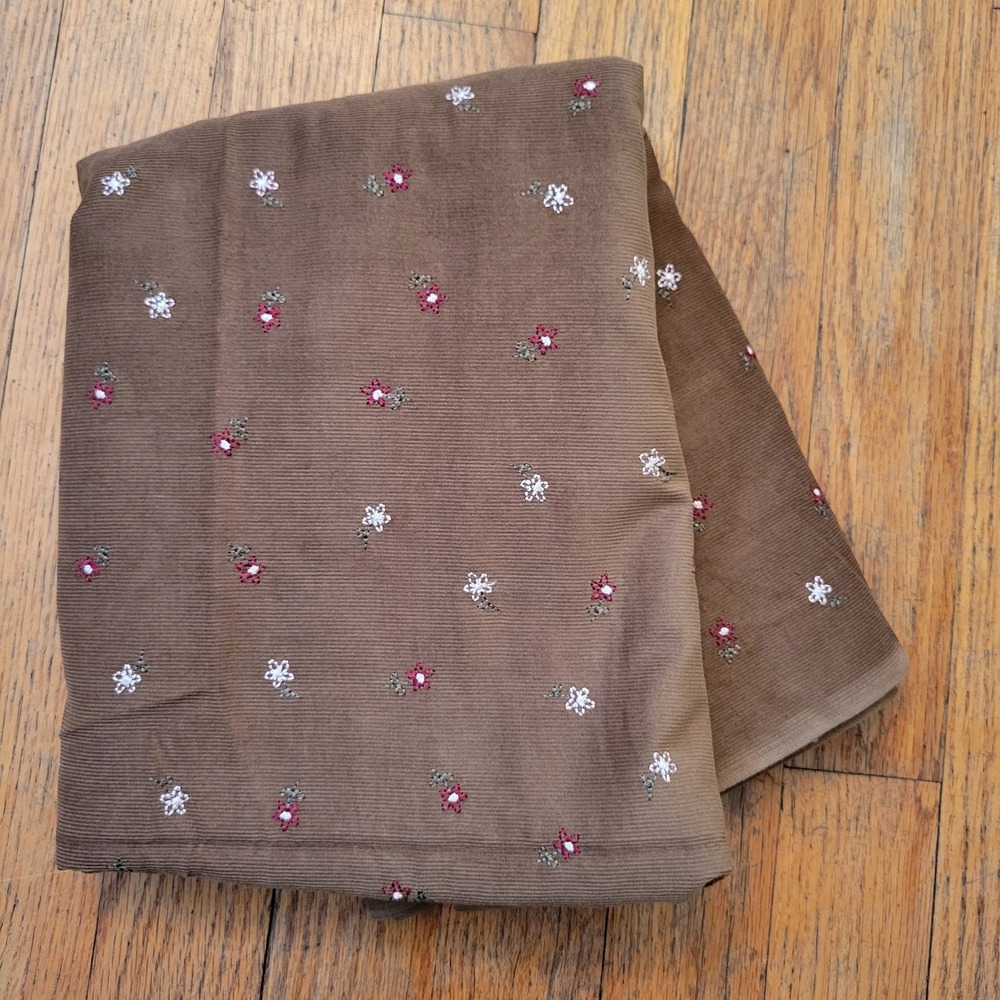 42x74" Fabric Brown Embroidered Floral Corduroy Ditsy Print 2 Yards